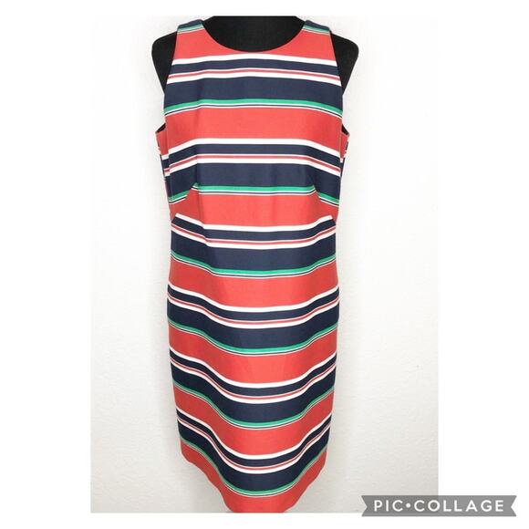 Brooks Brothers red white navy green striped sleeveless dress size 8 - Picture 1 of 16